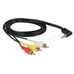 Кабел Delock стерео жак 3.5 mm 4 pin male angled > 3 x RCA male 1.5 m