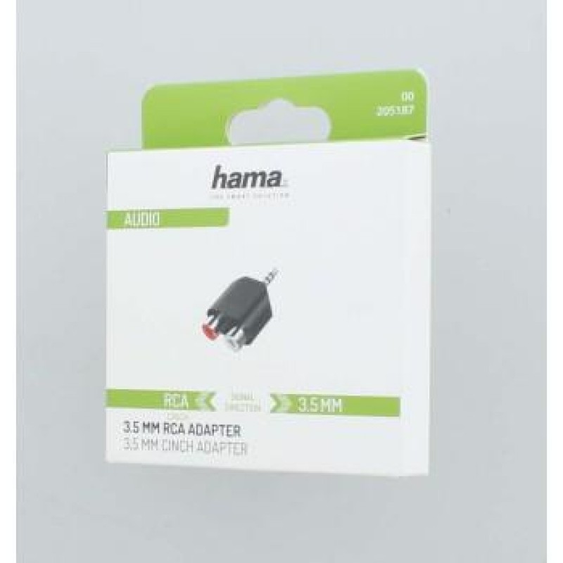 Преходник HAMA, 3.5 мм жак мъжко - 2 x Чинч женско, Черен, HAMA-205187