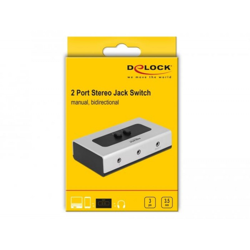 Превключвател Delock, Ръчен, 3 x 3.5 mm Jack, Черен/Сив, DELOCK-87699