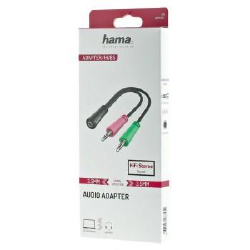 Жак адаптер HAMA, 3.5 mm жак женско - 2 x 3.5 mm жак мъжко, 10cm, HAMA-200351