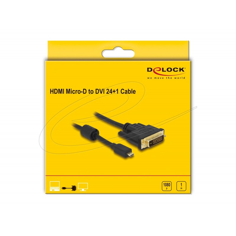 Delock Кабел micro HDMI мъжко към DVI-D мъжко, 1 m
