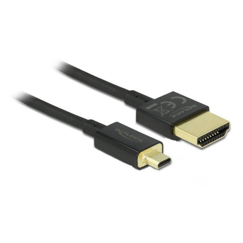 Кабел Delock  HDMI-A мъжко - Micro HDMI-D мъжко,18 Gbit/s, 4K, 1.5 м, Черен, DELOCK-84782