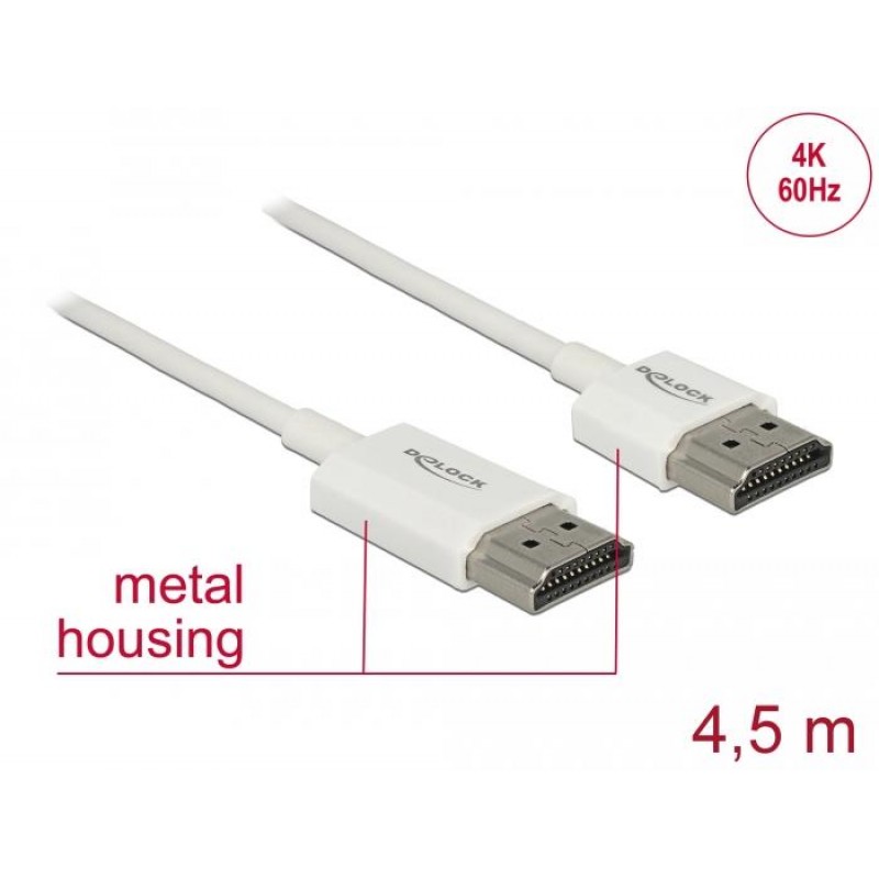 Кабел Delock High Speed, HDMI мъжко - HDMI мъжко, 48 Gbit/s, 3D 4K, 4.5 m, Ethernet, DELOCK-85139