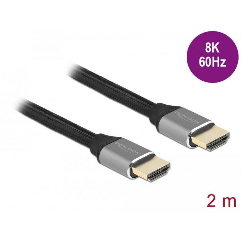 Кабел Delock Ultra High Speed, HDMI мъжко - HDMI мъжко, 48 Gbit/s, 8K 60 Hz, 2 м, Сив, DELOCK-83996