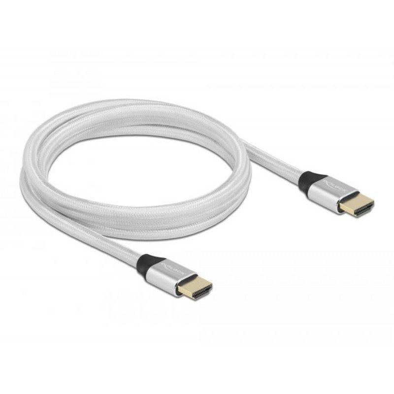 Кабел Delock Ultra High Speed,HDMI мъжко - HDMI мъжко, 48 Gbit/s, 8K 60 Hz, 2 м, Сребрист, DELOCK-85367