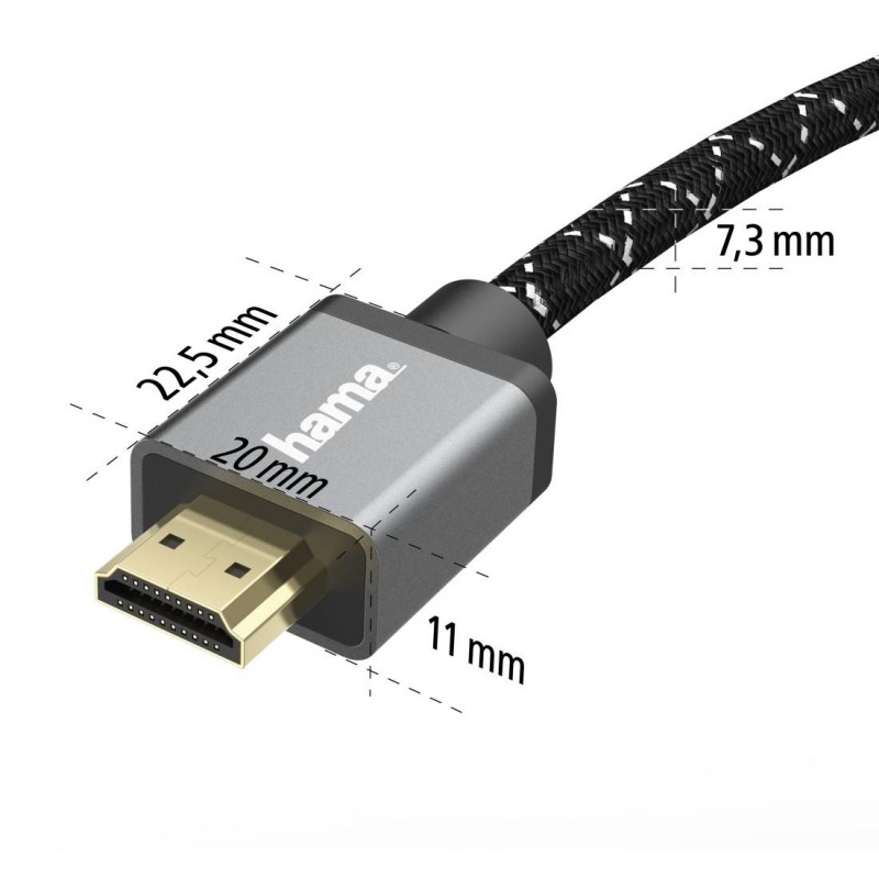 Кабел HAMA Ultra HD, HDMI мъжко - HDMI мъжко, 8K, 48GB/s,метал, 3 м, Позл. конектори, Ethernet