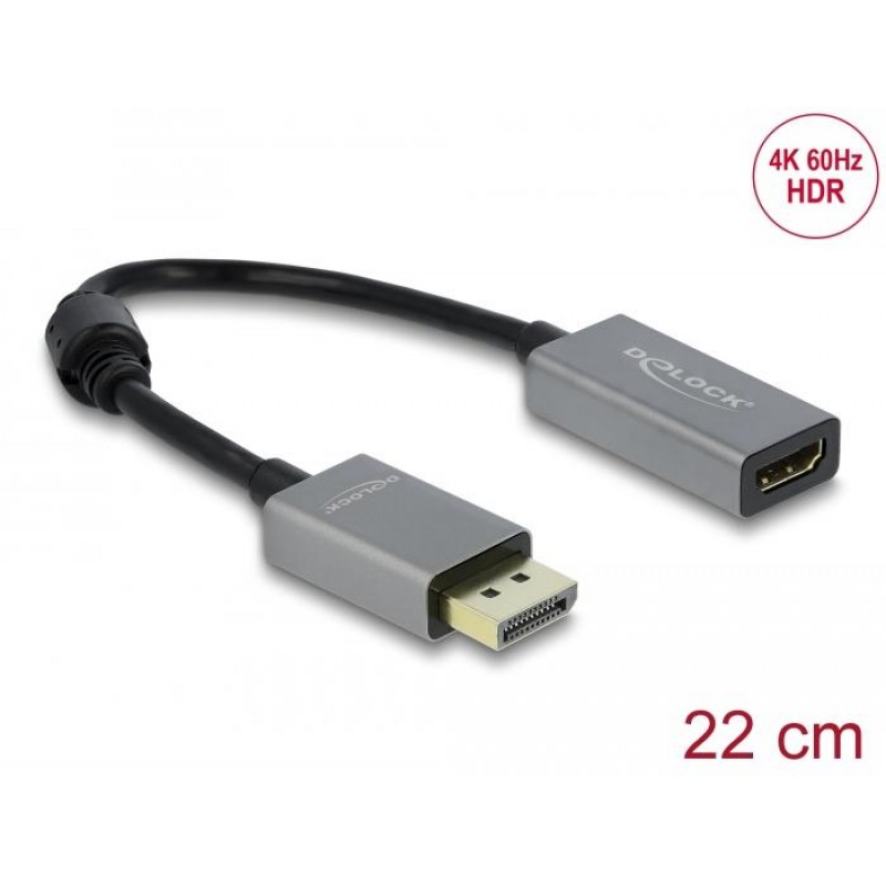 Адаптер Delock, DisplayPort 1.4 мъжко - HDMI женско, 4K 60 Hz (HDR), DELOCK-66436