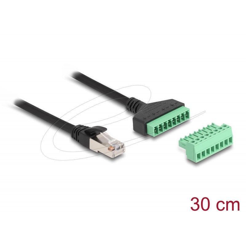 Delock Кабел RJ45 Cat.6 към Terminal Block адаптер, 30 cm, 2-части