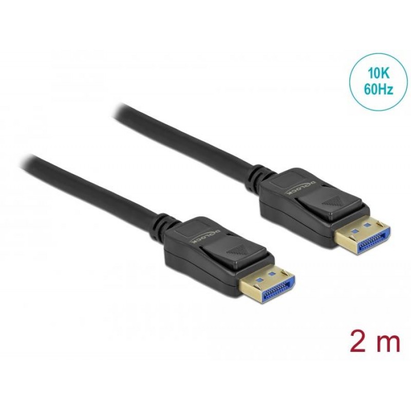 Кабел Delock DisplayPort 2.0 мъжко - DisplayPort мъжко, 2.0м, 10K, Черен, DELOCK-80262