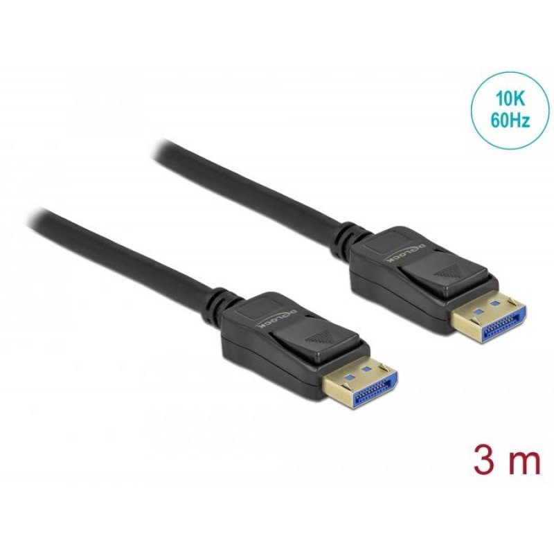 Кабел Delock DisplayPort 2.0 мъжко - DisplayPort мъжко, 3.0м, 10K, Черен, DELOCK-80263