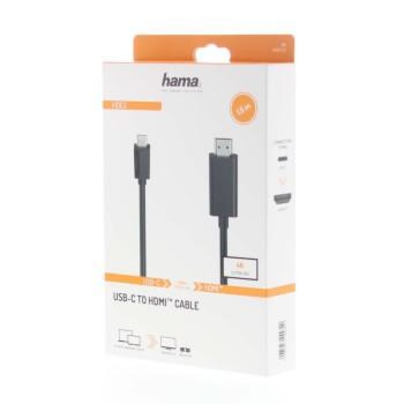 Кабел HAMA 200718, USB-C мъжко - HDMI мъжко, Ultra-HD, 4K, 1.5 м, 3 звезди, Черен, HAMA-200718