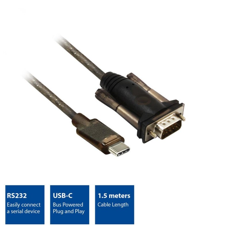 Конвертор ACT AC6002, USB-C мъжко - RS232 мъжко, 9 pin, 1.5 м, Черен-EWENT-ACT-AC6002